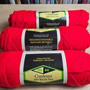 Vintage NEW NOS Contessa 100% Acrylic Yarn Scarlet Red 3 skeins